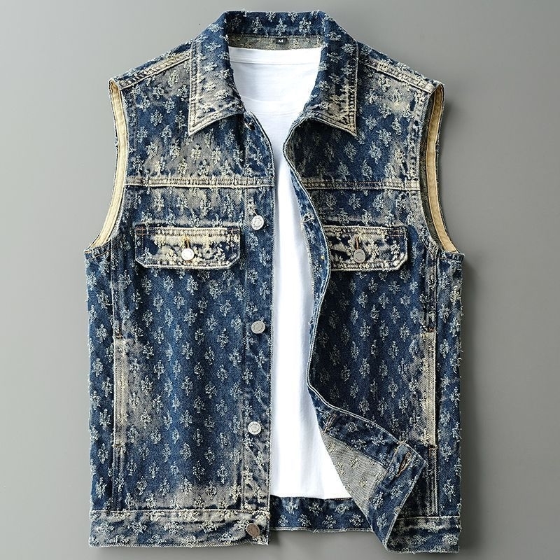 Mens Denim Vest Men Cowboy Ripped Sleeveless Vintage Jacket Tank Spring Washed Jeans Plus Size 4XL Clothing y260623banjia