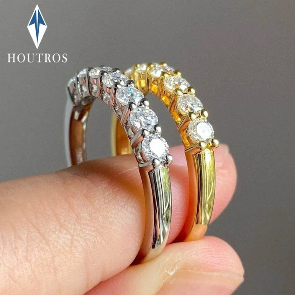 Houtros 3mm Rings for Women S925 Silver 7 Stone Engagement Wedding Sparkling Diamond Ring Fine Jewelry Gift 260618