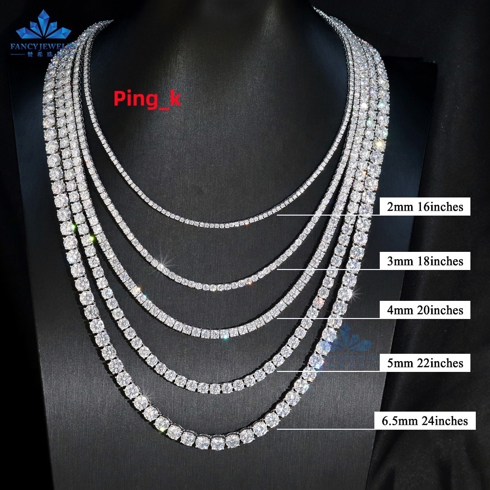 Fast Shipping White Link Chain Size 2mm 3mm 4mm 5mm 65mm D VVS Moissanite 925 Silver Tennis Necklace Bracelet for Women Men
