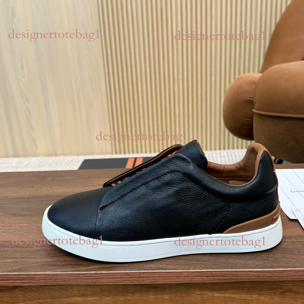 New Fashion Slip On Leather Sneakers For Men European American Style Round Toe Comfort Flat Black Business Casual Shoes eu38-46