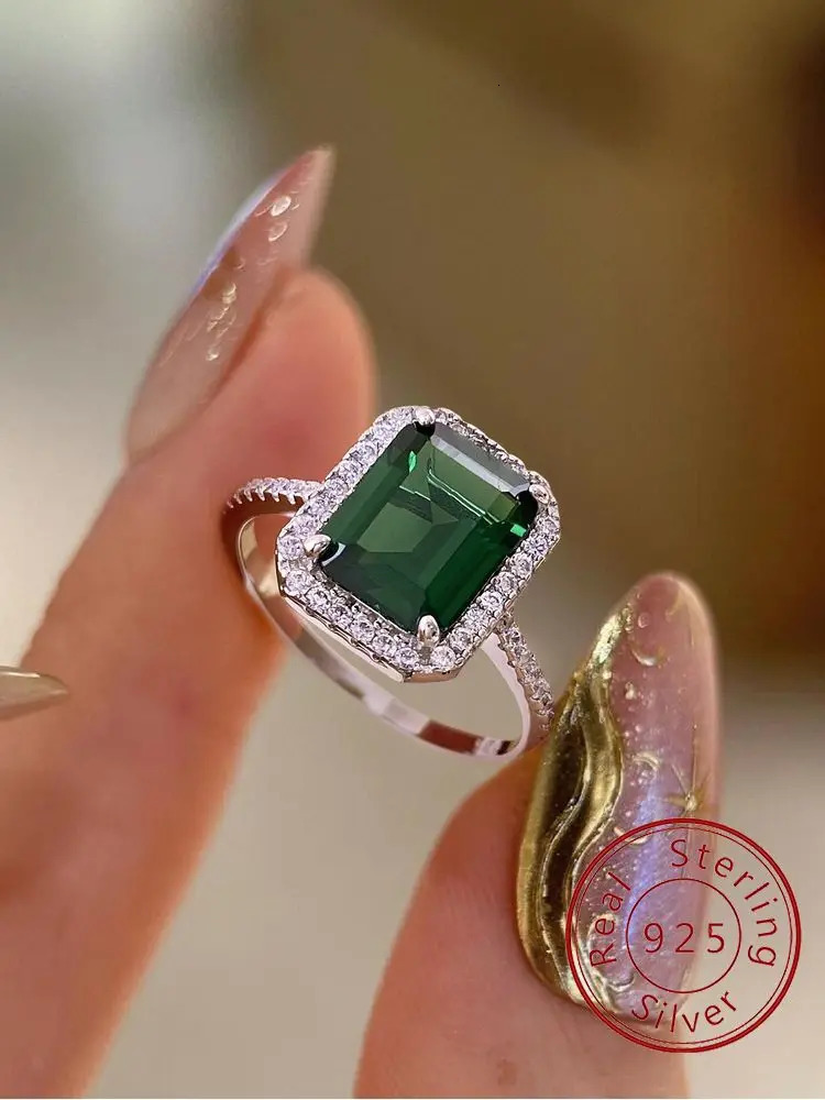 925 Sterling Silver Vintage Classic Emerald Sugar Cube Zirconia Ring For Women Anniversary High Quality Fine Jewelry 260624