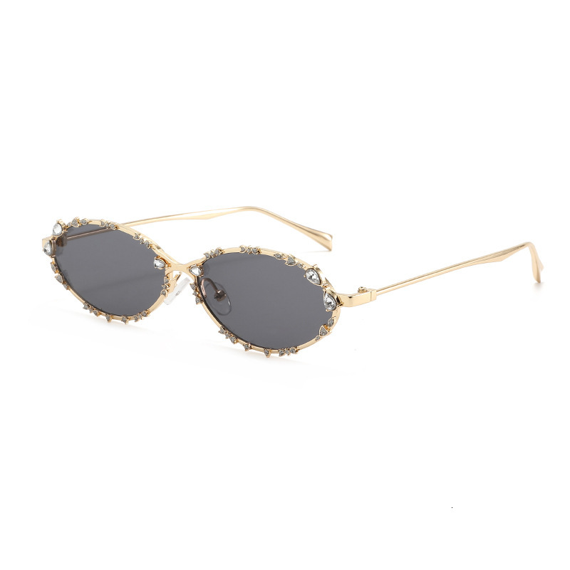 Korean-Style Retro Oval Metal Cat-Eye Sunglasses, Millennium Hot Girl Style, Bow With Rhinestones, High-End Glasses