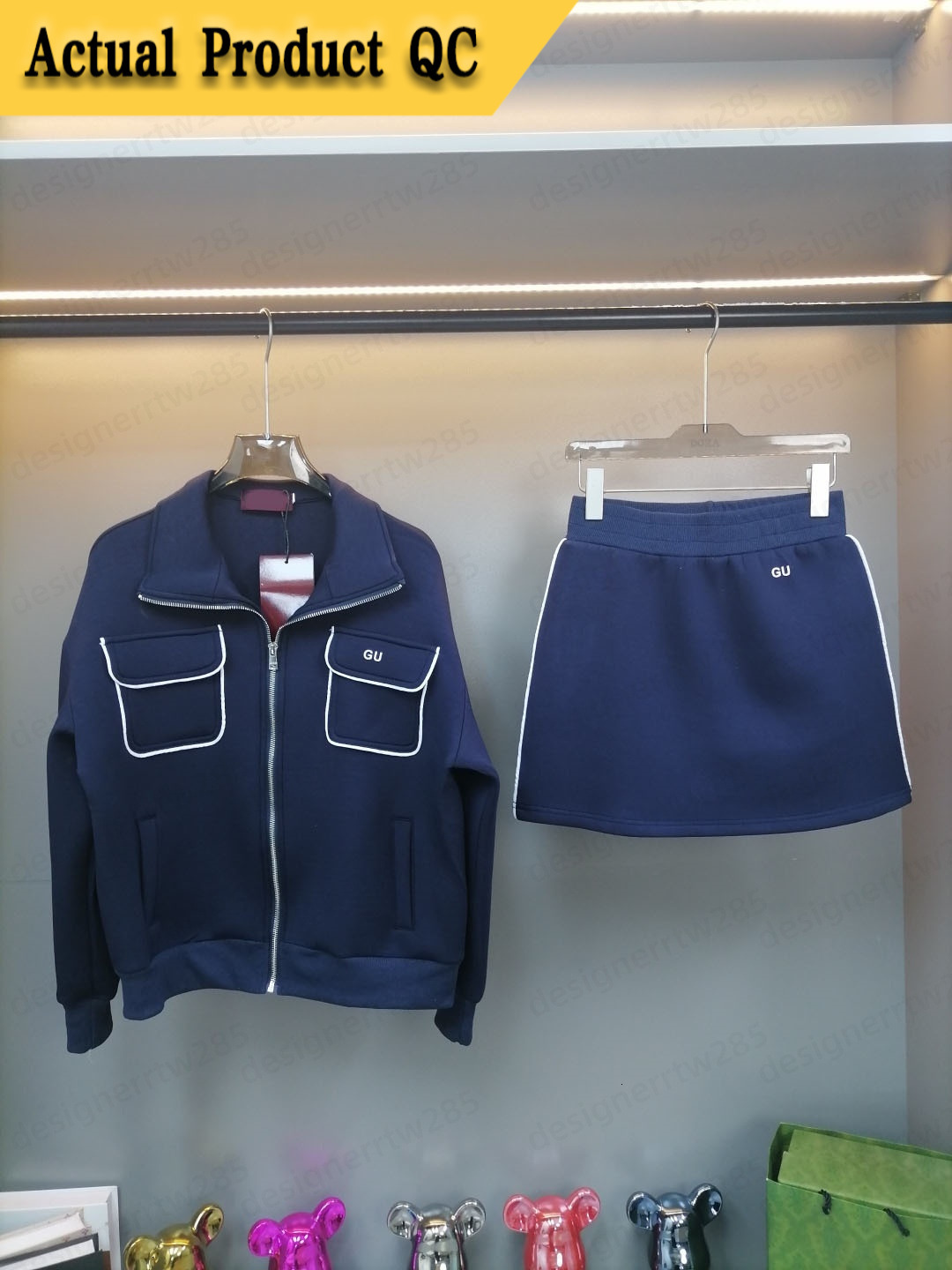 Ensemble jupe GG de styliste, noir et blanc, tenue deux pièces pour femmes, marque de luxe, veste à boutons dorés, jupes courtes décontractées, e