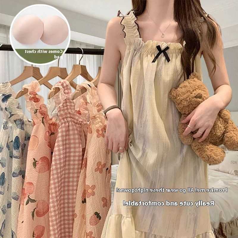 Camicia da notte Camicia da notte Halter Summer Ladies Donna Gilet estivo La camicia da notte con imbottiture per reggiseno può essere indossata fuo