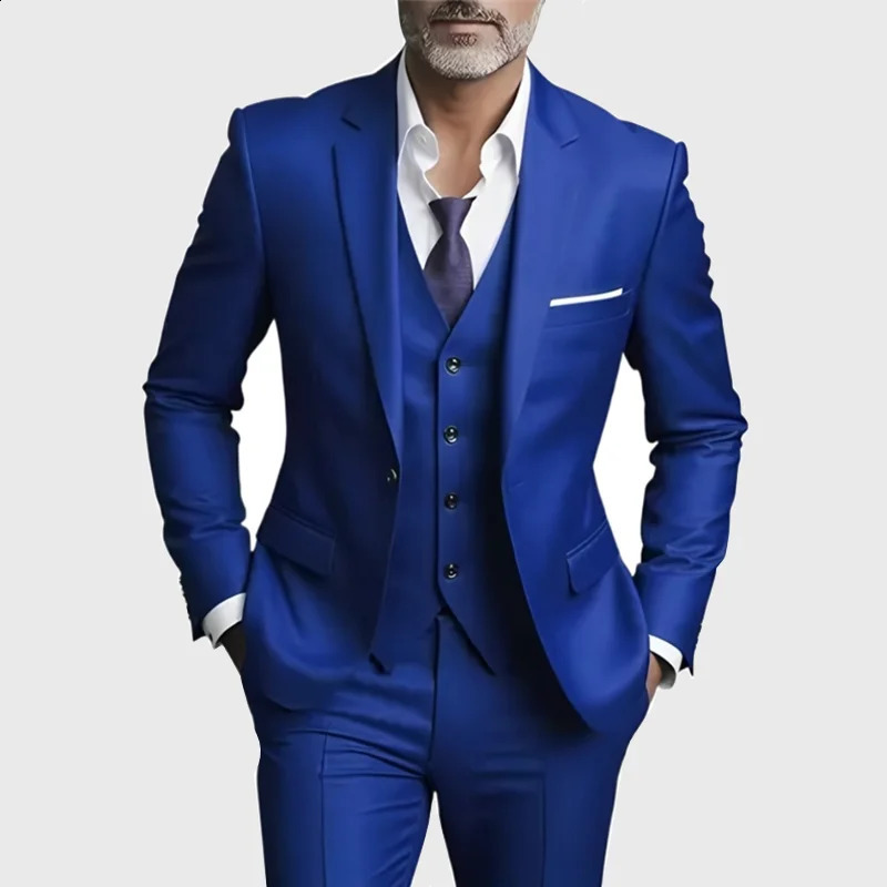Mens Business Casual Suit for Weddings Genuine Blazer Vest and Pants Big TallSlim Fit Waistcoat Dress Trousers US Size 260624BJ