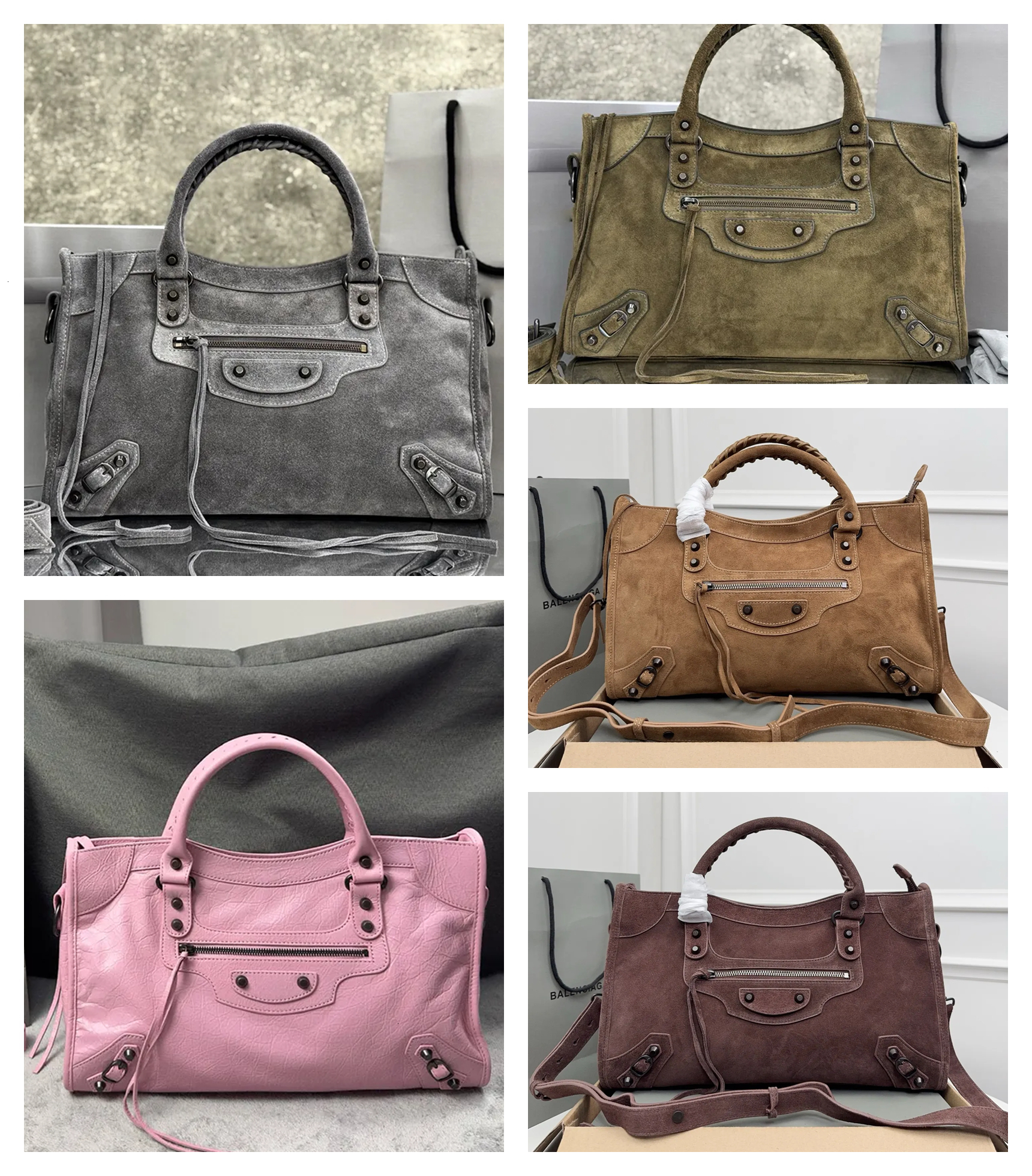10A top hight quality le city bag Designer Motorcycle Suede Tote Bag Tassel Rivets Handbag Large Shoulder Bags Calfskin Leather lady Mutil Color