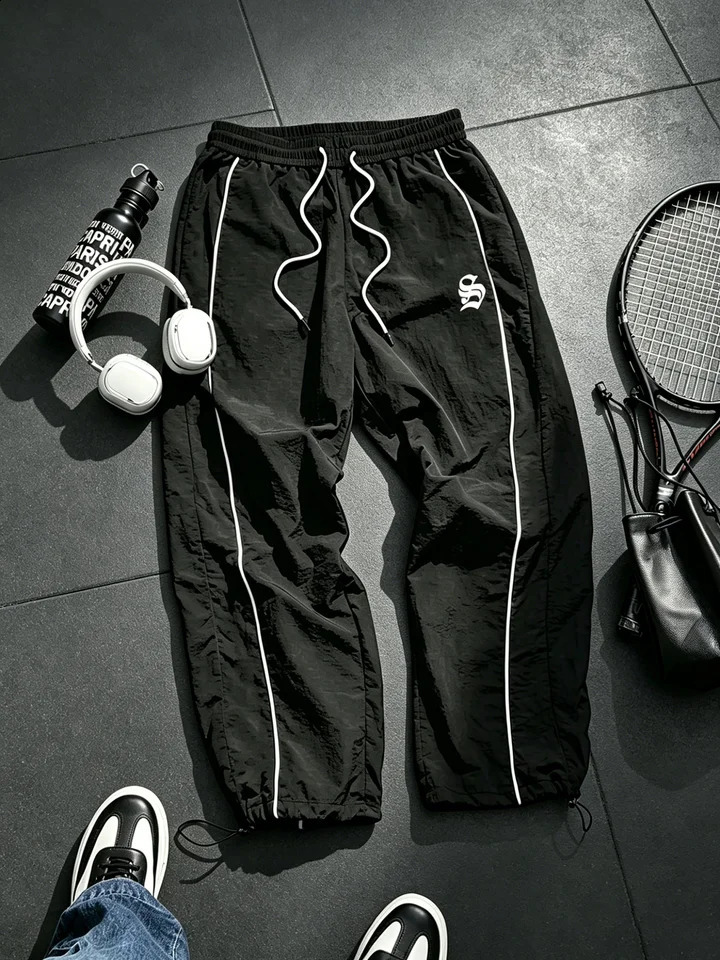 Mens Quick Dry Breathable Nylon Joggers 4 Colors Spring Summer Loose Track Pants with Unique Print for Gym Streetwear 260625