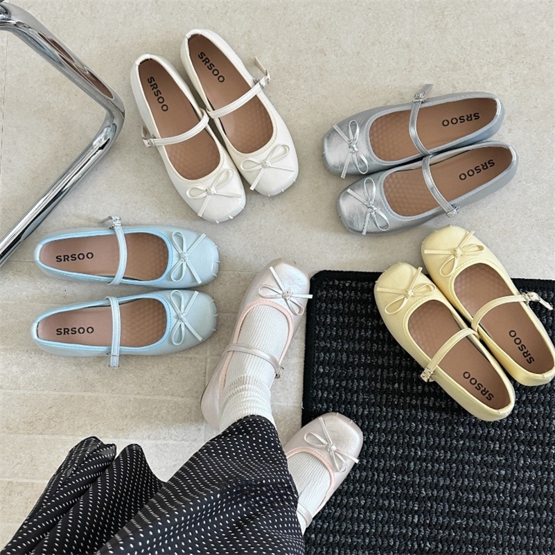 Spring Summer Women Butterfly-knot Mary Jane Flats Sweet Elegant Ballet Style Ladies Soft Party Lightweight Dress Flat Shoes 260624