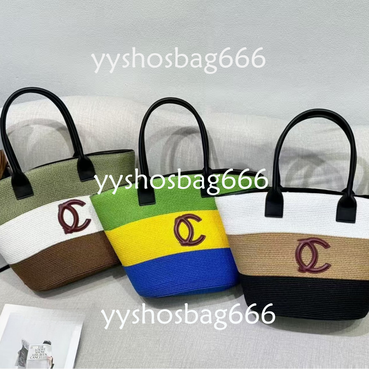 Designer Cross-Border New Style Straw Bag for Women, Large Capacity Woven Bag, Popular Export Colorful Striped Tote Bag, Summer Beach Bag f7