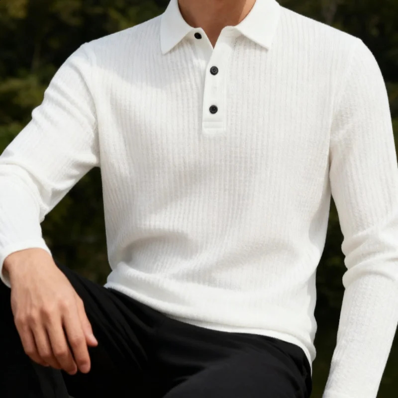 Mens Business Casual Long Sleeved Solid Color Polo Shirt Summer Fashionable Breathable Comfortable Versatile Top T-shirt 260623