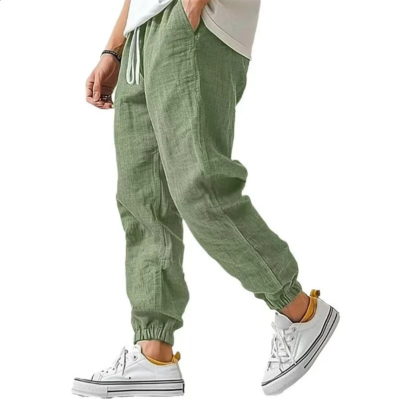 Fashion Mens Linen Trousers Solid Color Casual Pants for Men Sport Breathable Baggy Pant Summer Beach Lightweight Cotton Pants 260625