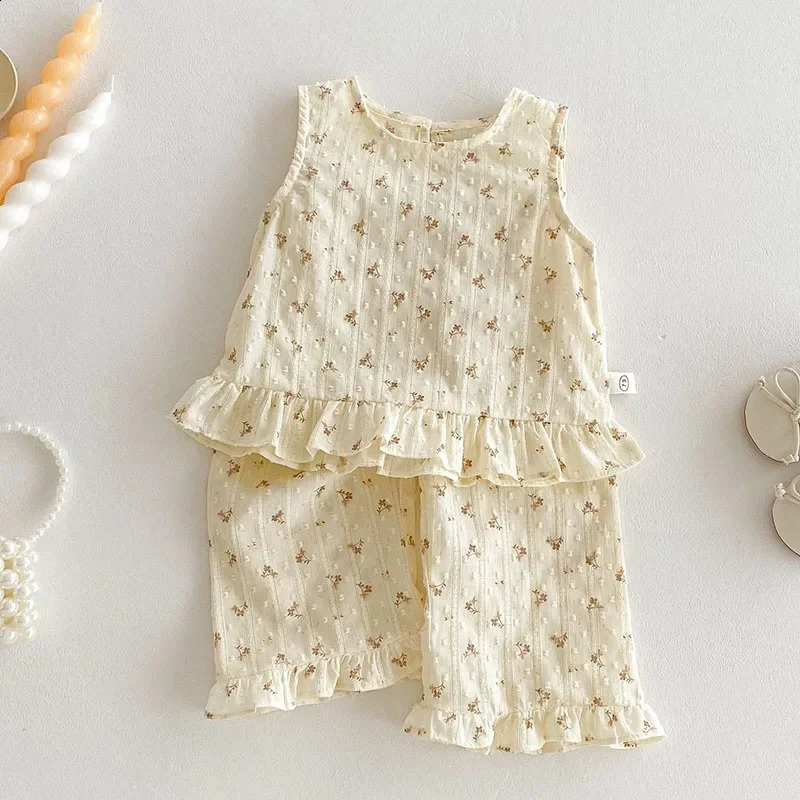2025 Summer 0-5Yrs Baby Girl Clothes Suit Sleeveless Cotton Printed VestPants Korean Style Children Clothes Set260625