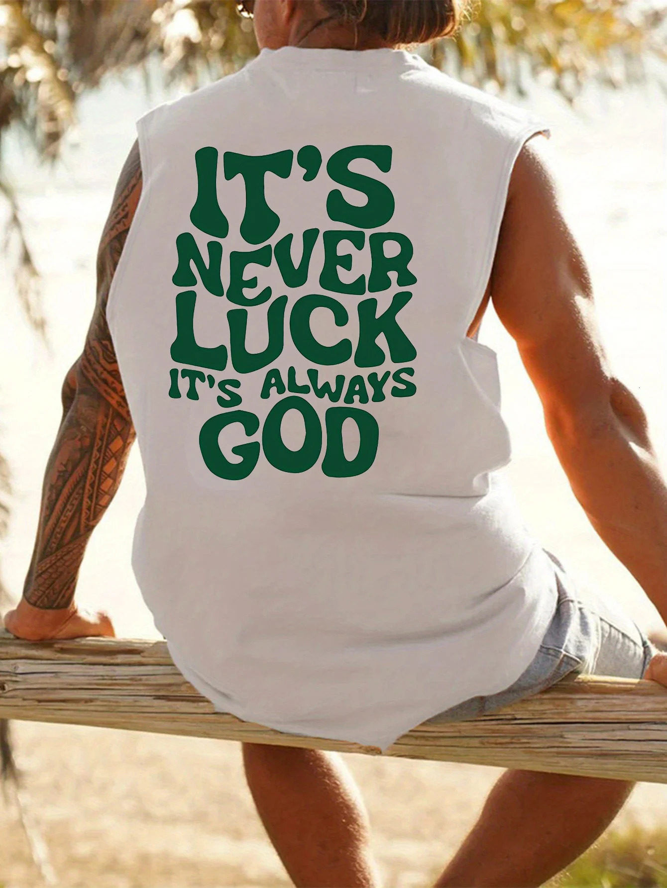 100 pure cotton mens summer fashionable casual sports loose god luck letter printed breathable round neck sleeveless vest 260618