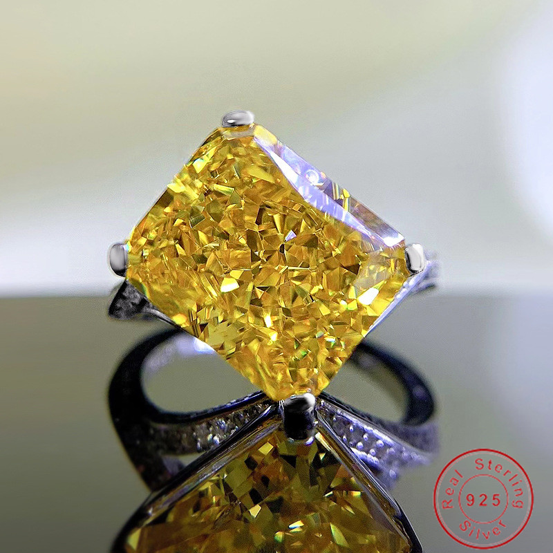 2026 Choucong Ins Top Sell Wedding Rings Luxury Jewelry Solid 100% 925 Sterling Silver Radiant Ice Cut Yellow High Carbon Diamond Eternity Women Bri