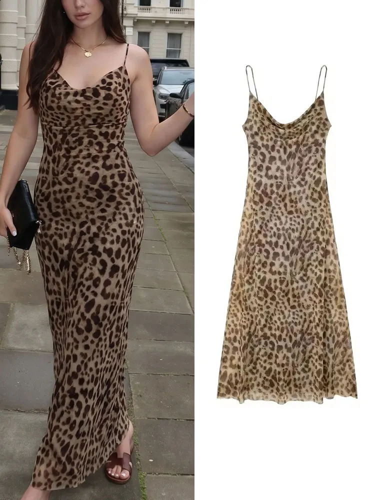 HH Leopard Print Dress For Women Vintage Suspender Elegant Backless Slim Dresses Summer Female Fashion Streetwear 260613banjia