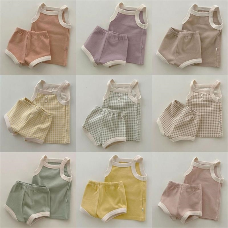 2025 Baby Sleeveless Clothes Set Boy Girl Summer Thin Cotton Vest Shorts 2pcs Suit Infant Outfits Toddler Breathable Set260601w