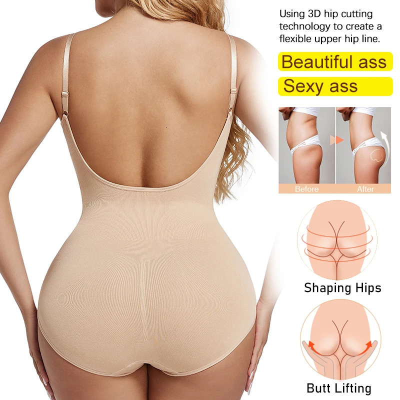 Womens Low Back Bodysuits Shapewear Open Crotch Body Shaper Sexy Tummy Control Push Up Corset Tank Top Soft Backless Underwear 260624