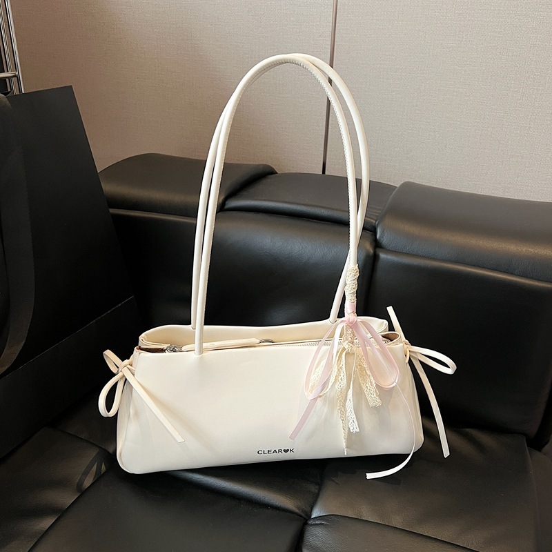 Bestseller Korean New Niche Sweet Ballet Style Simple Bow Baguette Fashionable Versatile High-end Feel Shoulder Bag for Women