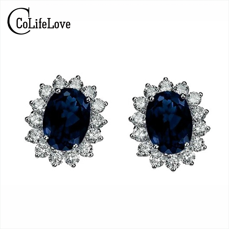 Classic Genuine Black Sapphire Earrings 925 Sterling Silver Earring for Woman Anniversary Gift Evening Party Earrings Silver 260624