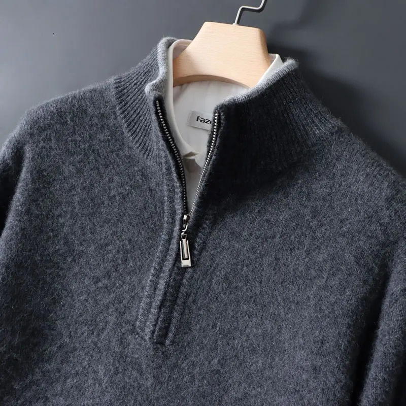 Half-high zipper cashmere sweater mens color-blocking thickened sweater loose business casual 100 pure cashmere knitted 260624