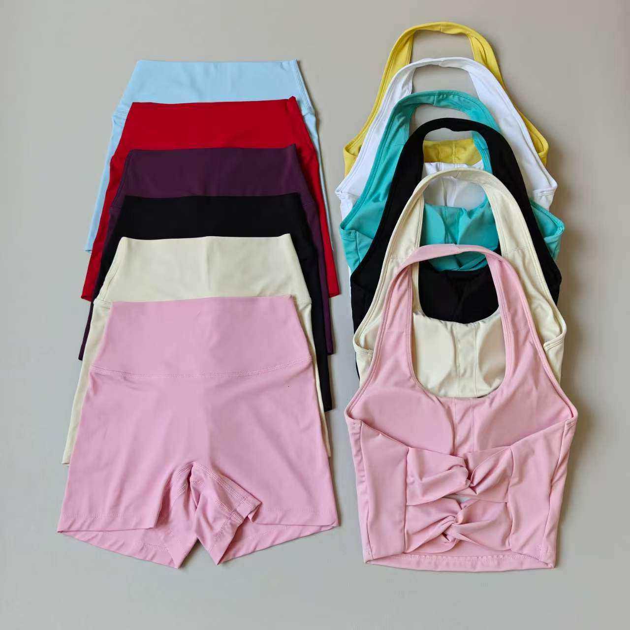 Yoga Set Halter Neck Sexy Peach Sports Bra And High Waist Shorts Set for Women Pilates Yoga Fitness Suit Training Gym Set M260625