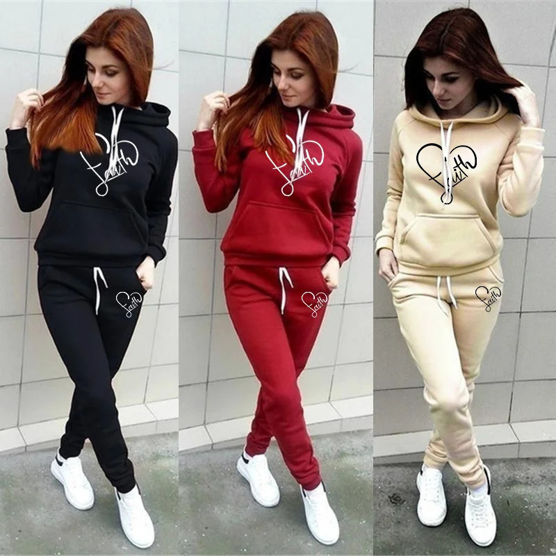 Fall and winter fashion high quality pullover set street loose womens hoodie sweatpants two-piece set 260624