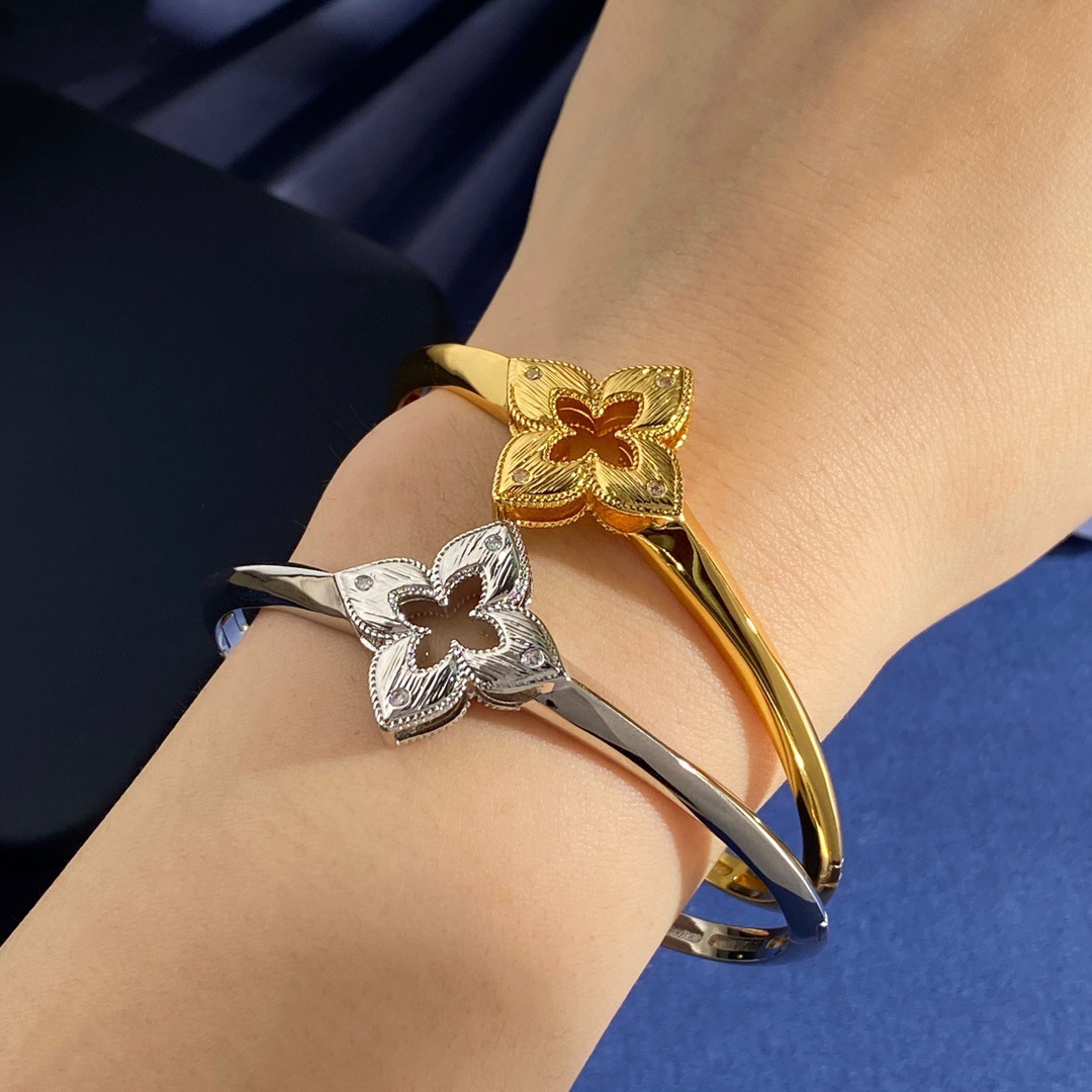 Charm Bracelets Luxury italy style clover designer cuff bangle bracelet for women rhombus retro vintage gold silver brushed metal hollow bangles