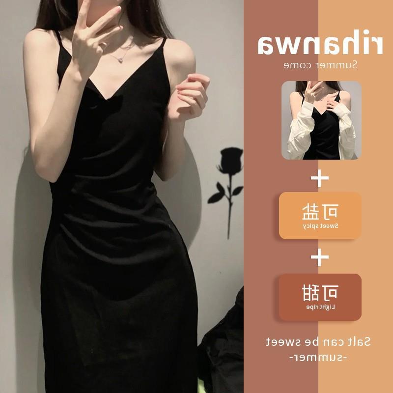 Q0458 French Hepburn style suspender dress women's clothing summer royal sister light and familiar party evening dress small black skirt-image-1112199035