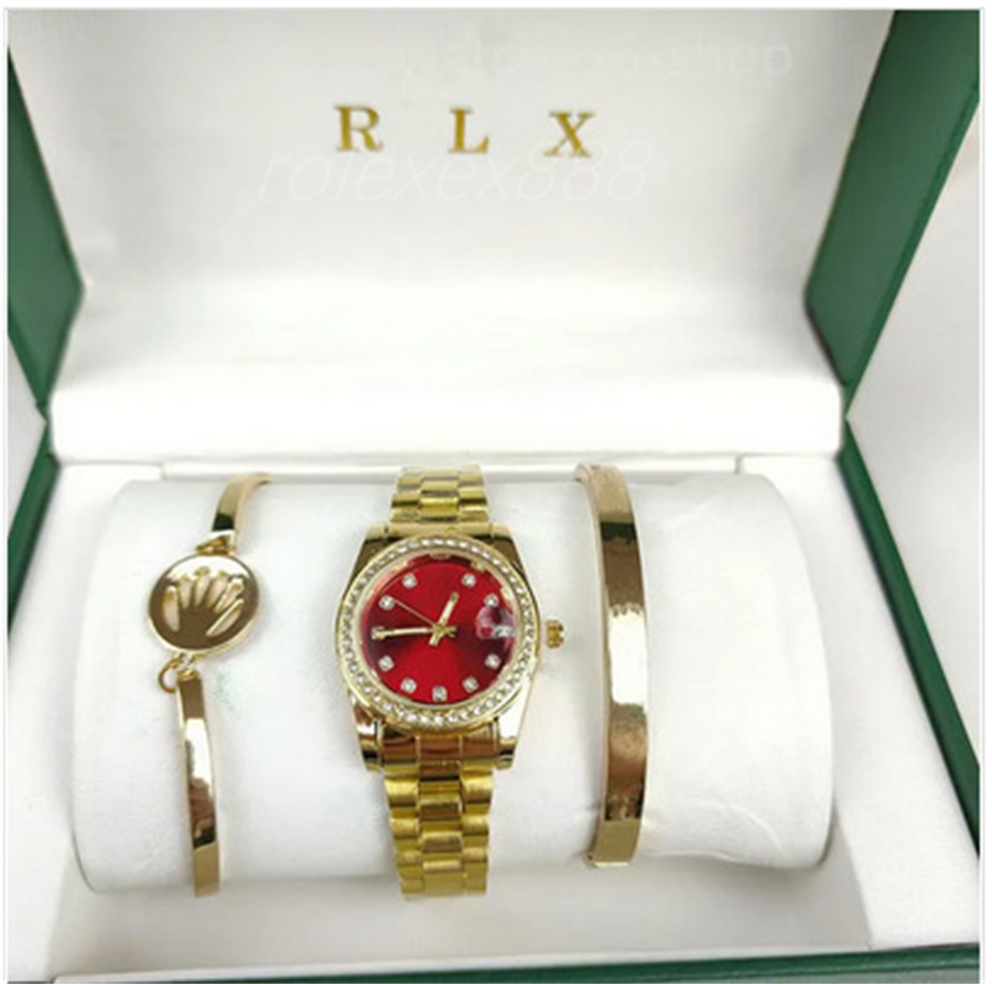 Quality 3pcs Set Watch Luxury Designer Women Pink Dial Hollow Strap Fashion Gold Bracelet Quartz Wristwatch Student Ladies Watches Reloj Mujer With