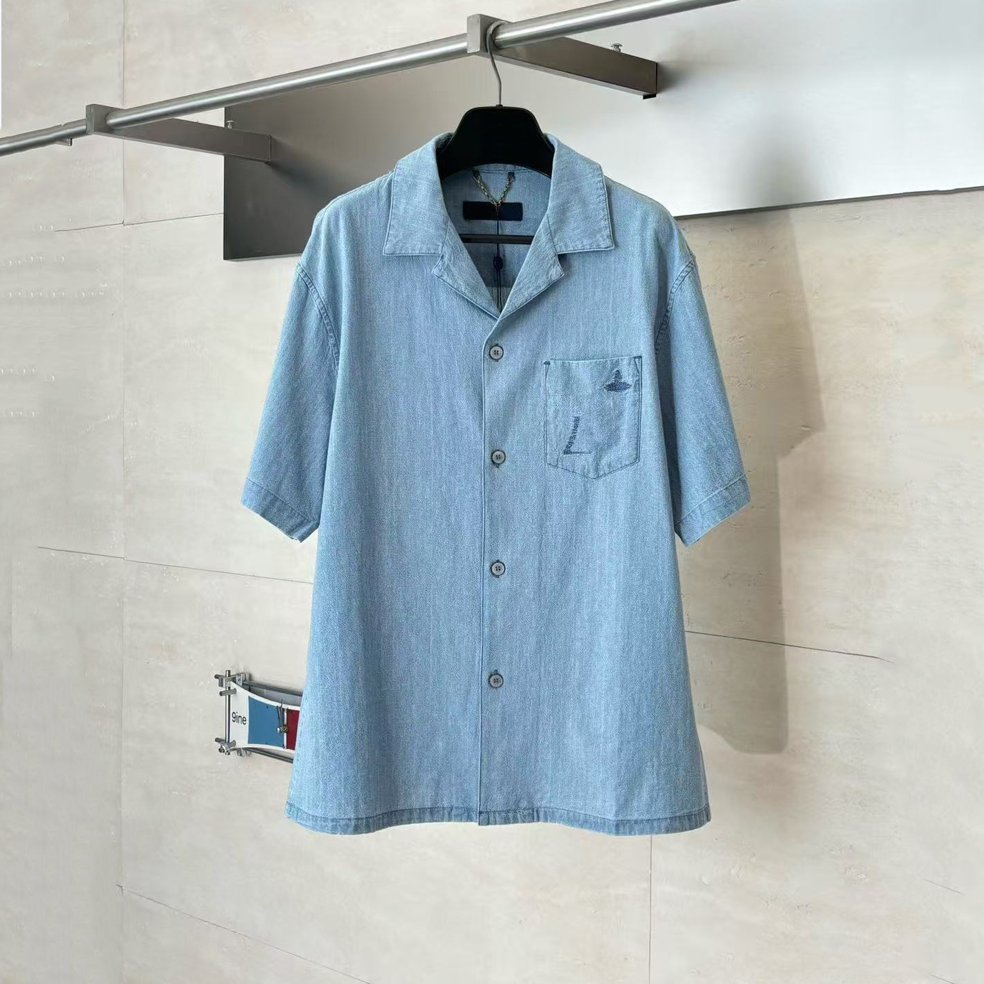Men's denim shirt, designer denim shorts, high-quality denim logo embroidered top, casual loose shorts, summer fashion men's and women
