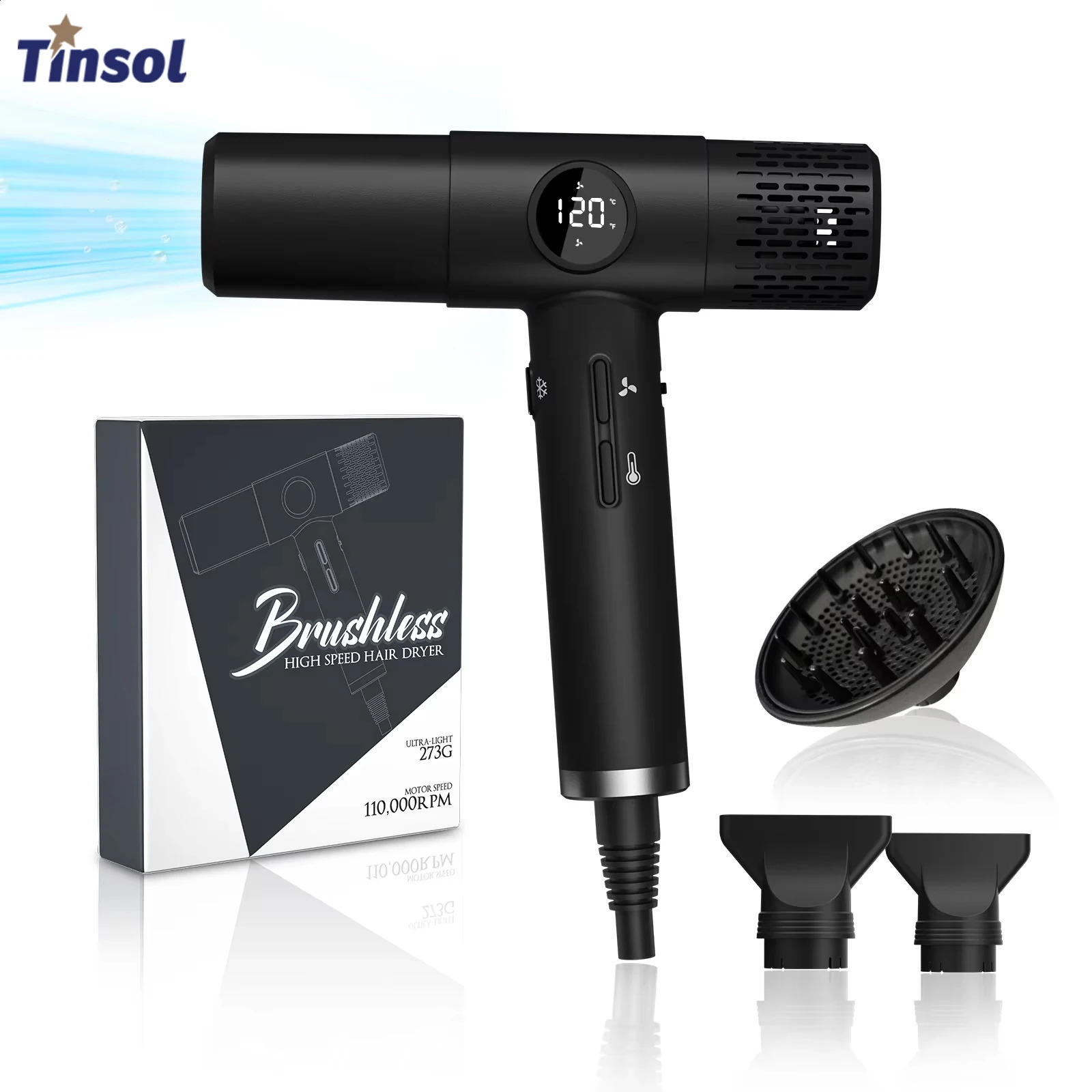 TINSOL Professional negative ion hair dryer fast drying high-speed hair dryer salon and home constant temperature hair care 260624