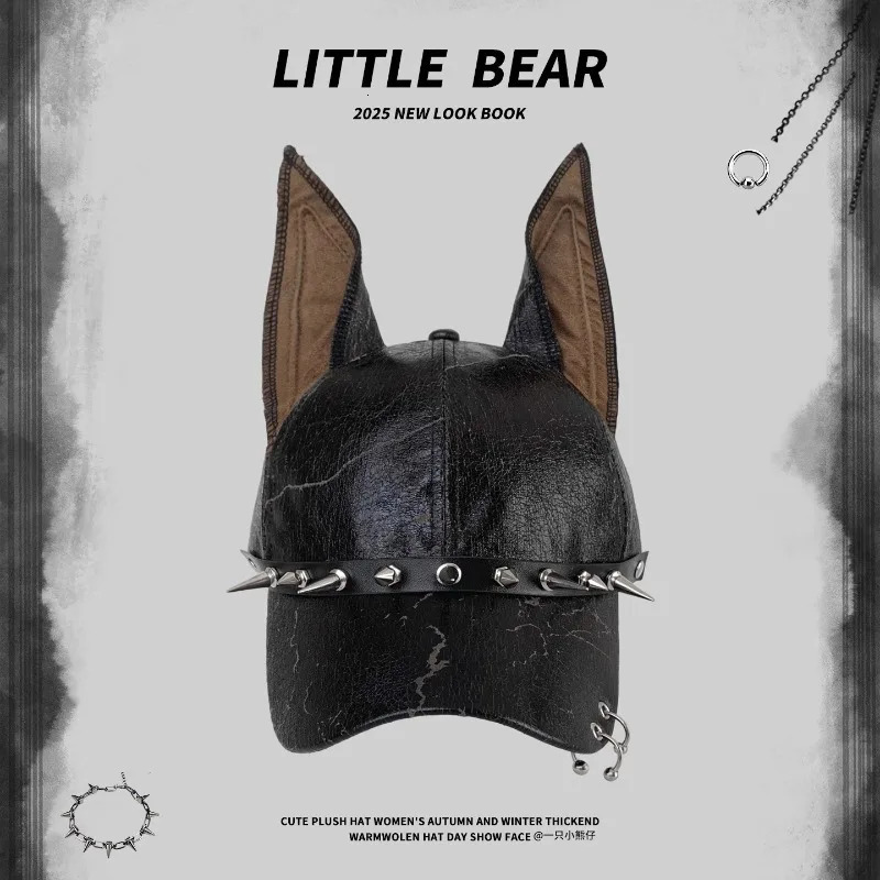 Retro Punk Style Personalized Rivet Doberman Ears Baseball Caps Women Spring Autumn Street Trend Versatile Y2K Mens Hat 260624