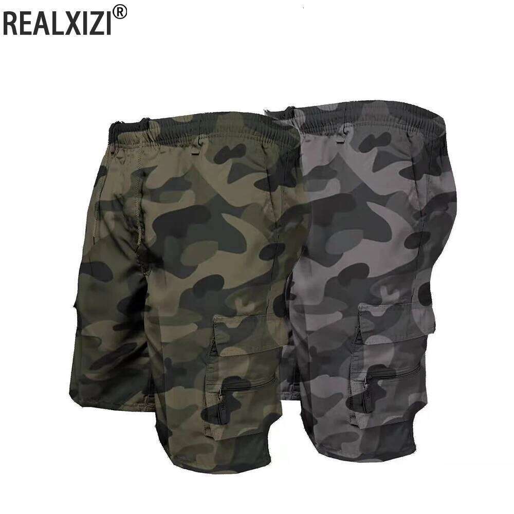 Men's Camouflage Cargo Casual Loose Work Tooling Shorts Summer Male's Outdoor Knee Length Short Pants 26Y0625