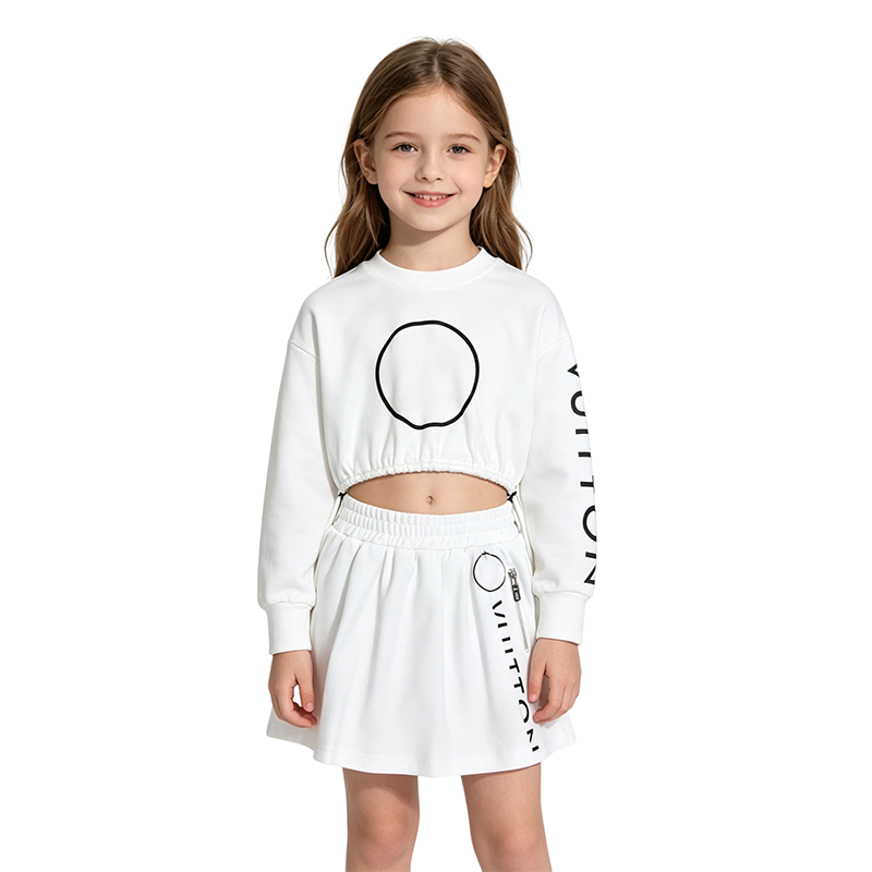 Designer Girls 2 Piece Outfit Cropped Long Sleeve Sweatshirt A-line Skirt Set Elastic Waist Drawstring Casual Kids Tracksuit With Letter Print For T