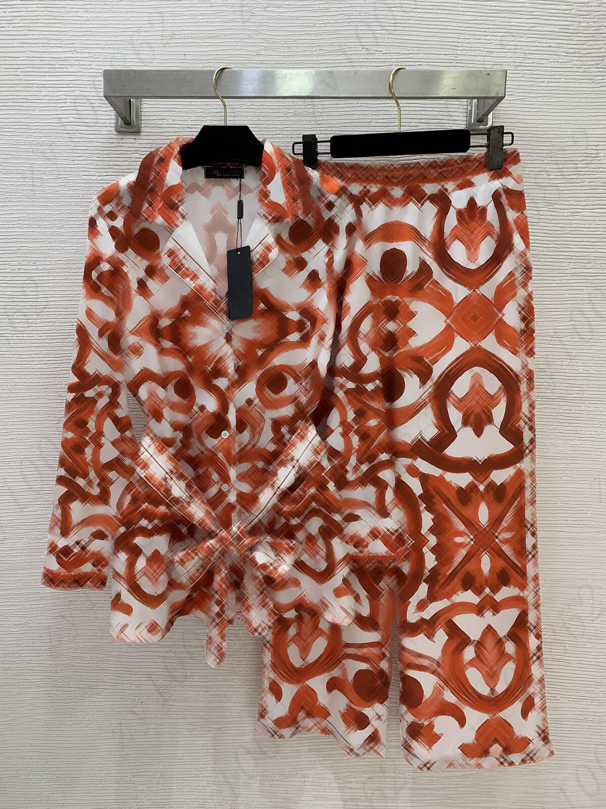 Brand tracksuit pants set designer women lapel shirt two-piece blouse pants pajama suit fashion logo wide leg trousers vacation pants summer 2pcs Ju
