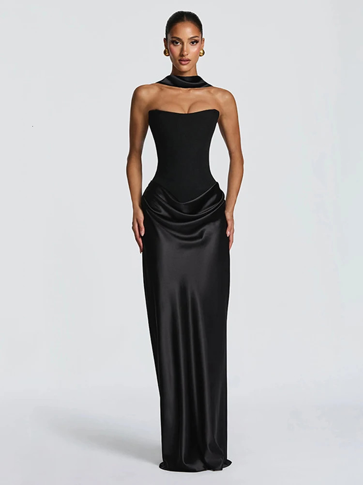 Elegant Off The Shoulder Prom Gowns Fashion Womens Satin Maxi Dress with Scarf Lady Sexy Bodyon Summer Evening Party Dress Long 260624