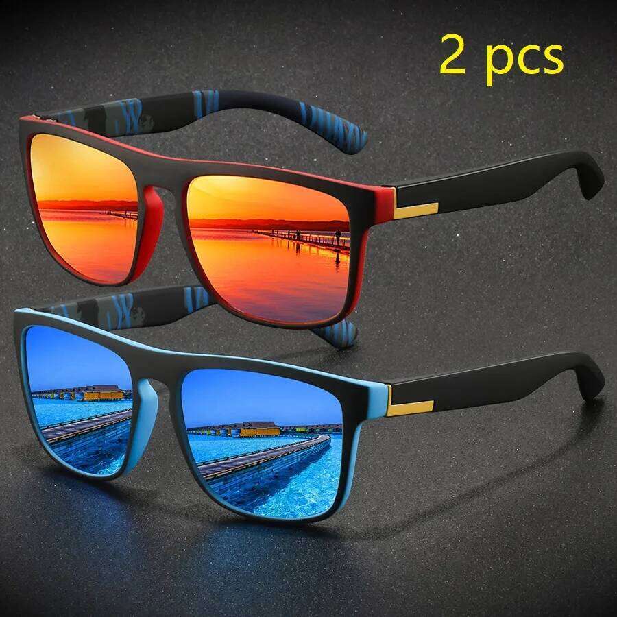 2 Pieces Fashion Vintage Square Sports Sunglasses Men Women Driving Fishing Brand Designer Sun Glasses Retro Man Eyewear UV400 26L0625