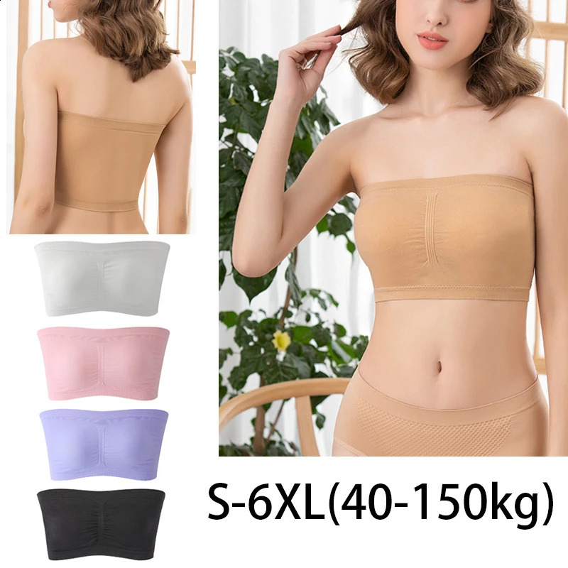 1pcs Womens Bra Plus Size Strapless Bra Thin Removable Chest Cushion Top Stretchy Seamless Invisible Bra S-6XL260624