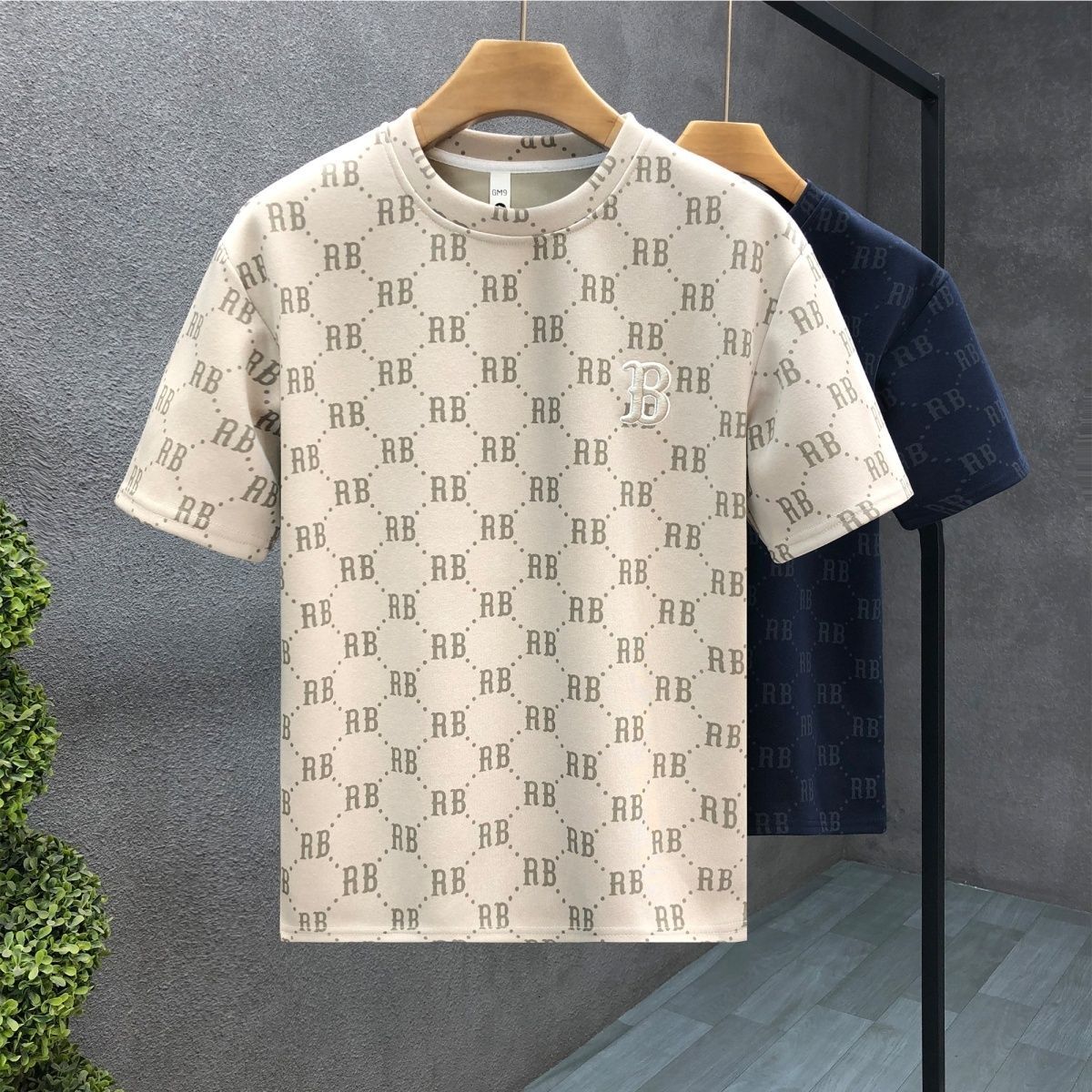 2026 Summer Light Luxury Khaki Short-Sleeve T-Shirt, Trendy Brand Letter Embroidery, Fashion Print, Cool Feeling, Half-Sleeve For Men