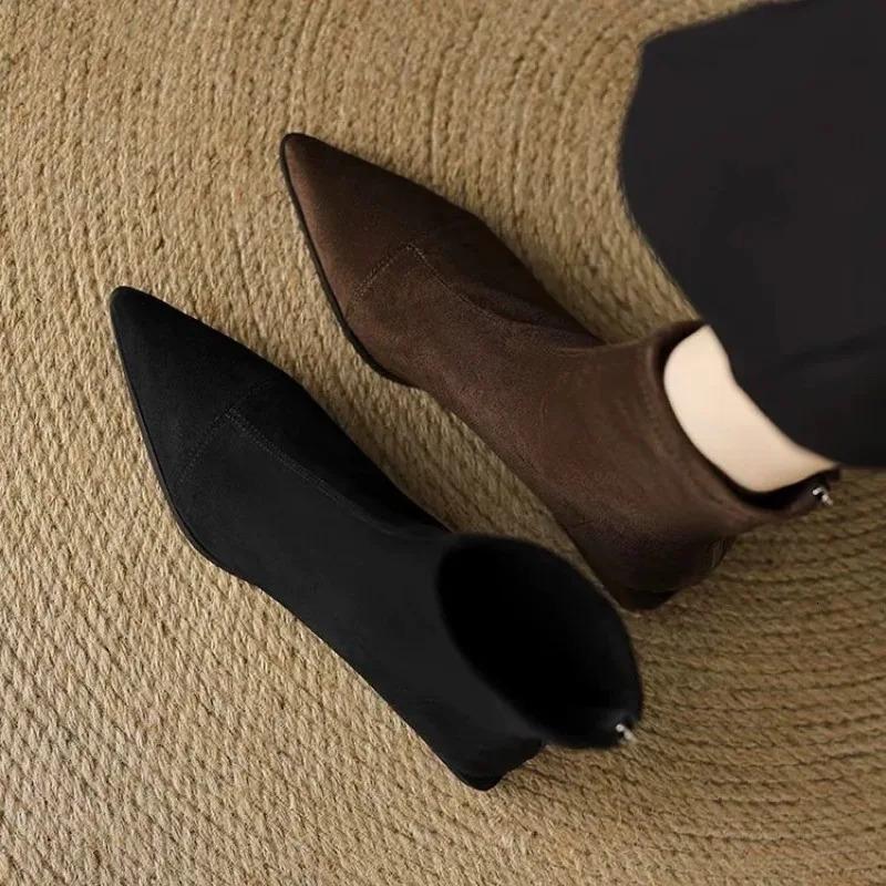 Autumn Retro Suede Booties Ladies Fashion Pointy Platform Party Dress Casual Womens Ankle Boots Botas Zapatos De Mujer 260624