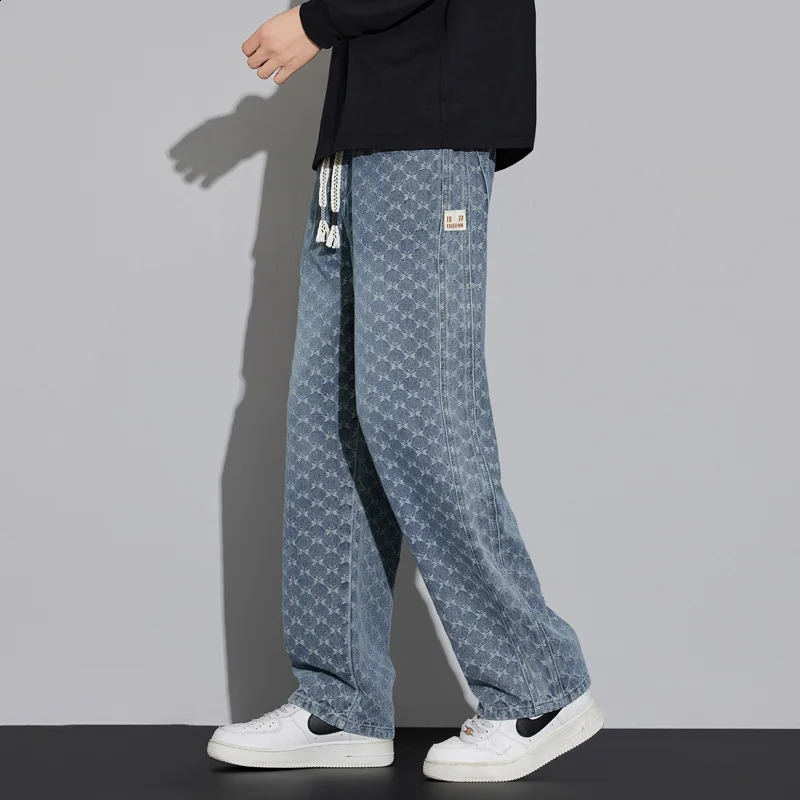 Autumn and Winter Texture Casual Jeans for Men 2025 Style Loose Versatile Straight Drawstring Wide Leg 260613