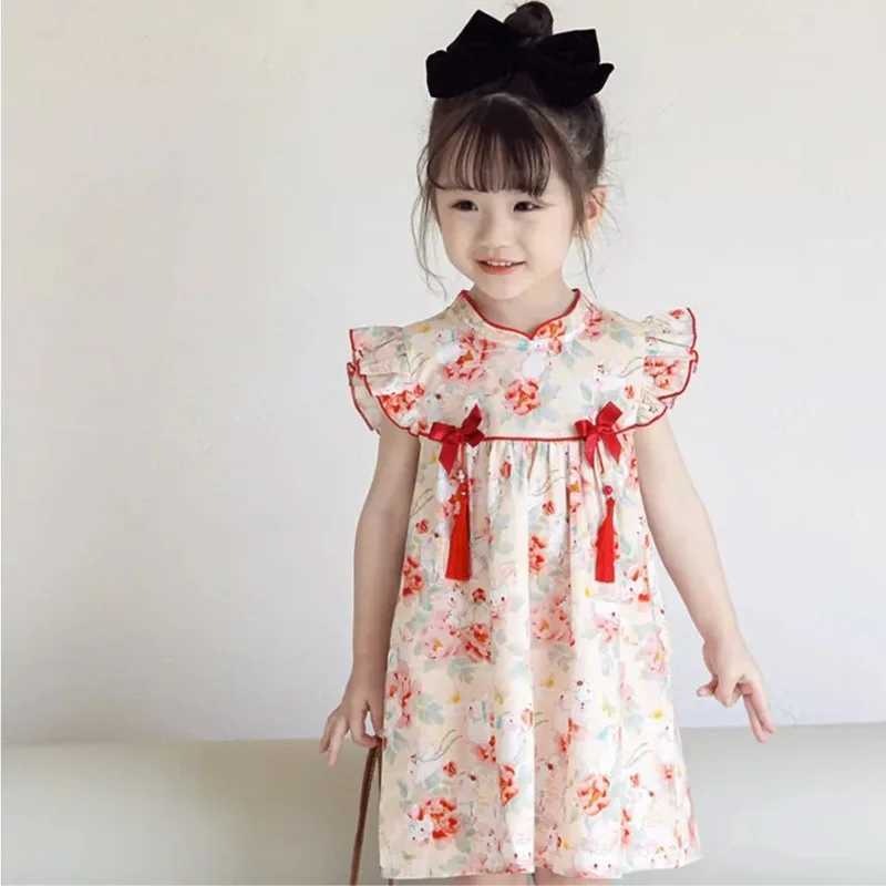 Girls Summer Dress Cute Rabbit New Fashion Baby Princess Cheongsam Dress First Year Baby Dress Chinese Style Y260625SAX7
