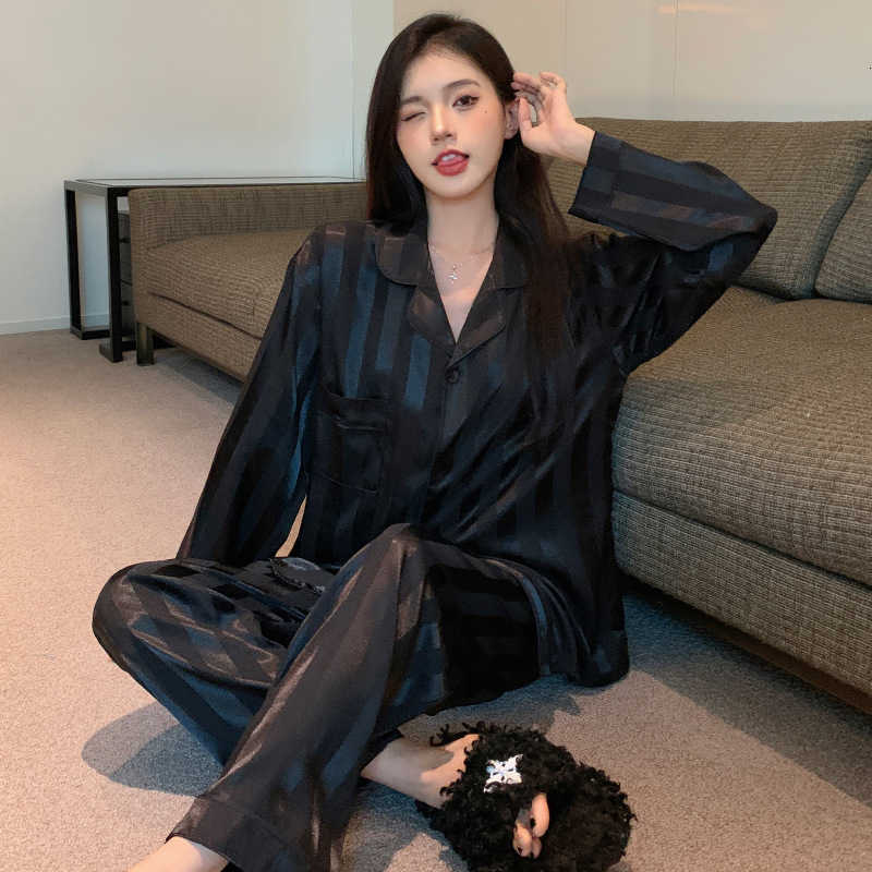 and Summer New French-Style Spring Girls Pajamas Ice Silk Long-Sleeve Top and Long Pants Loose Ins-Style Simple Homewear Set M260625
