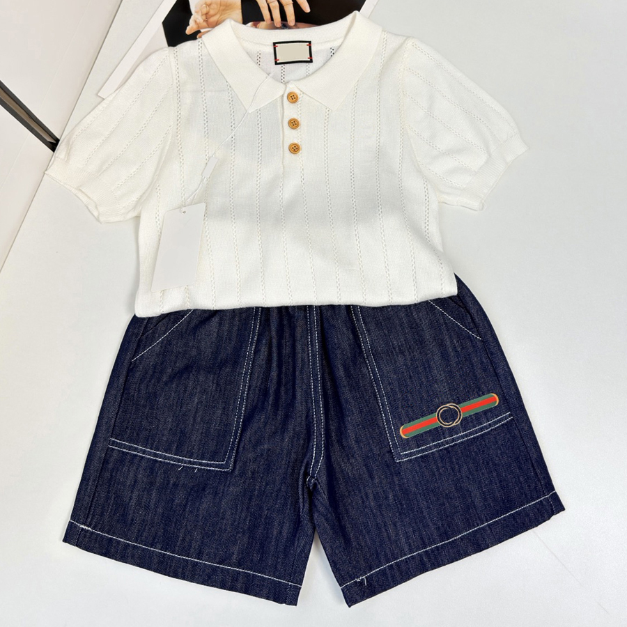 Designer Toddler Clothes Boys Kids Short Sleeve Lapel Shirt Denim Shorts Children Summer Casual Outfit 2 Pieces Size 90CM-150CM