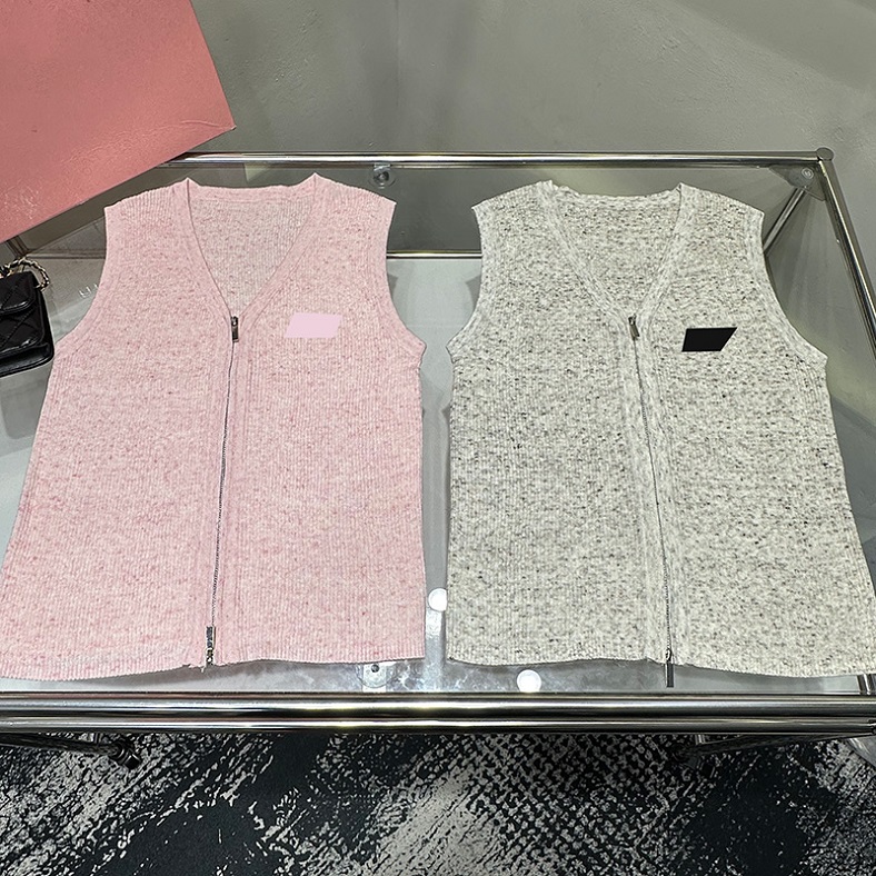 Women Knitted Vest Designer Vintage Zipper Slim Knit Tank Tops Summer Casual Trendy Colored Knit Singlets