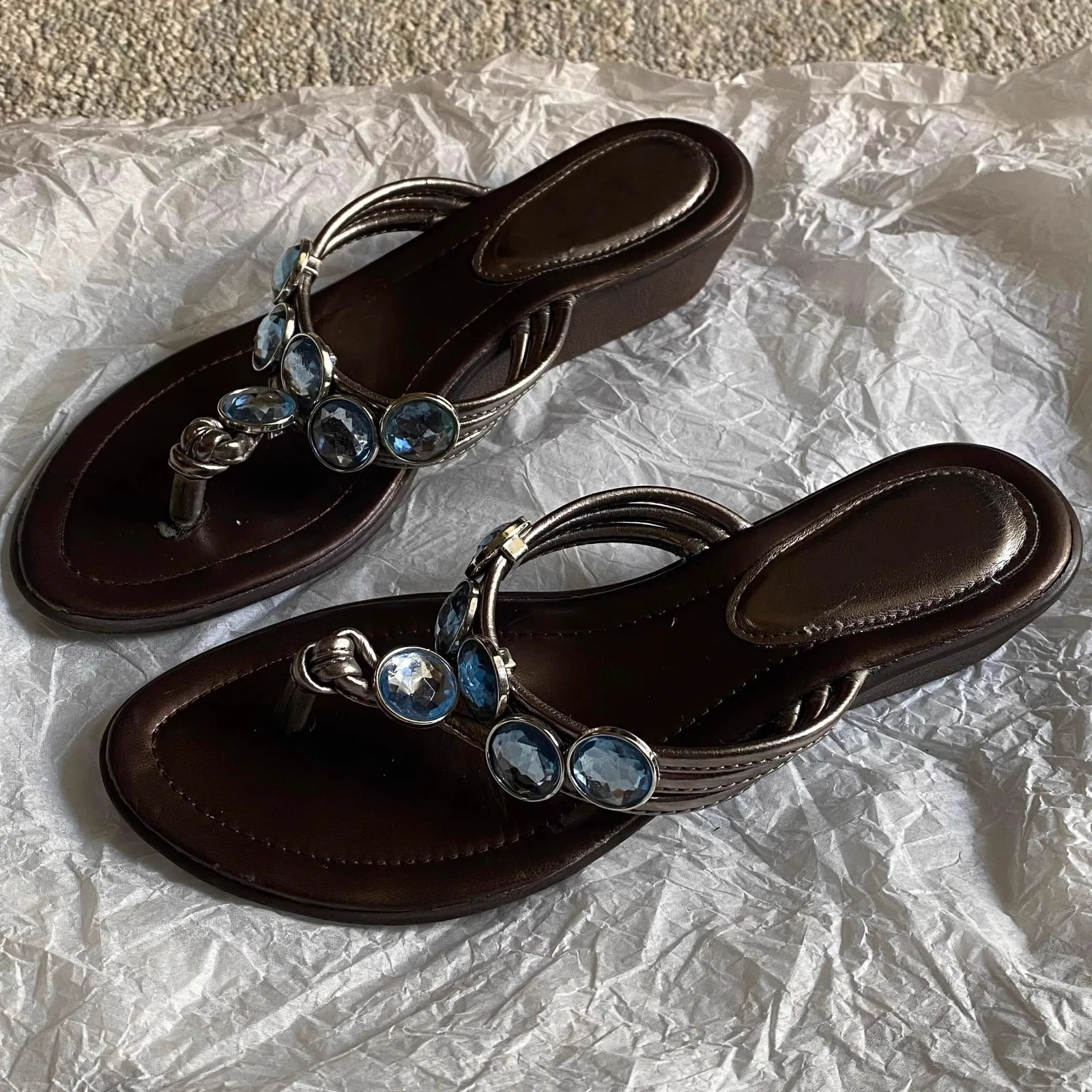 Crystal Retro Brown Wedge Flip Flops - Summer Womens Heightening Beach Sandals 260625