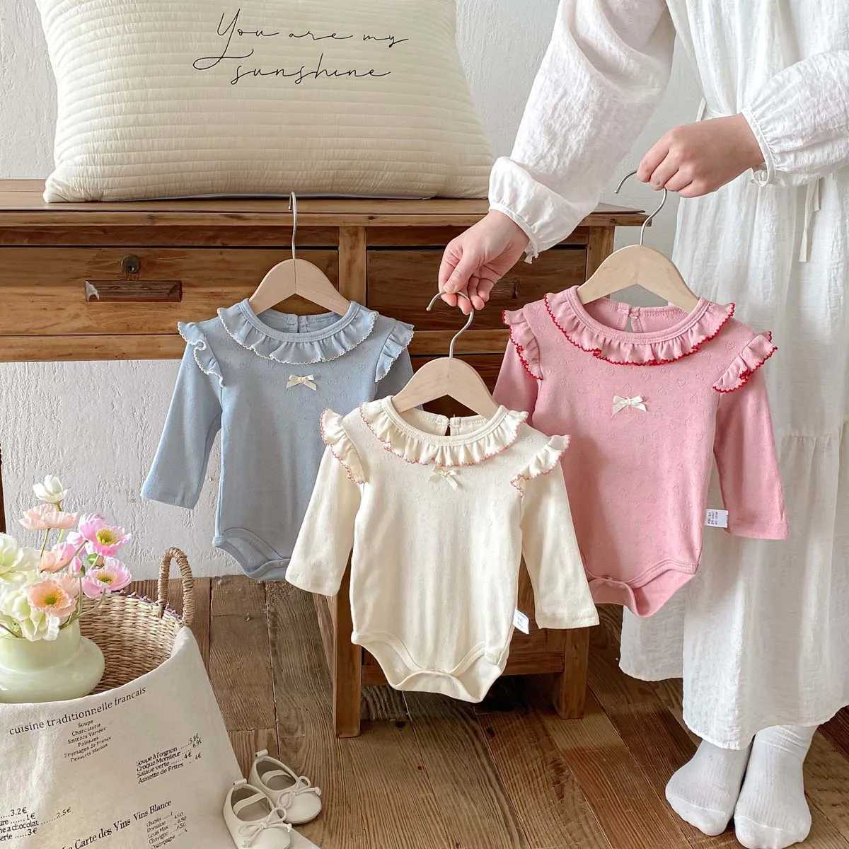 Baby Girl Spring and Autumn Soft and Comfortable Long-Sleeved Jumpsuit Newborn Baby Solid Color Cute Ruffle Lace Lapel Jumpsuit Y260625SKQQ