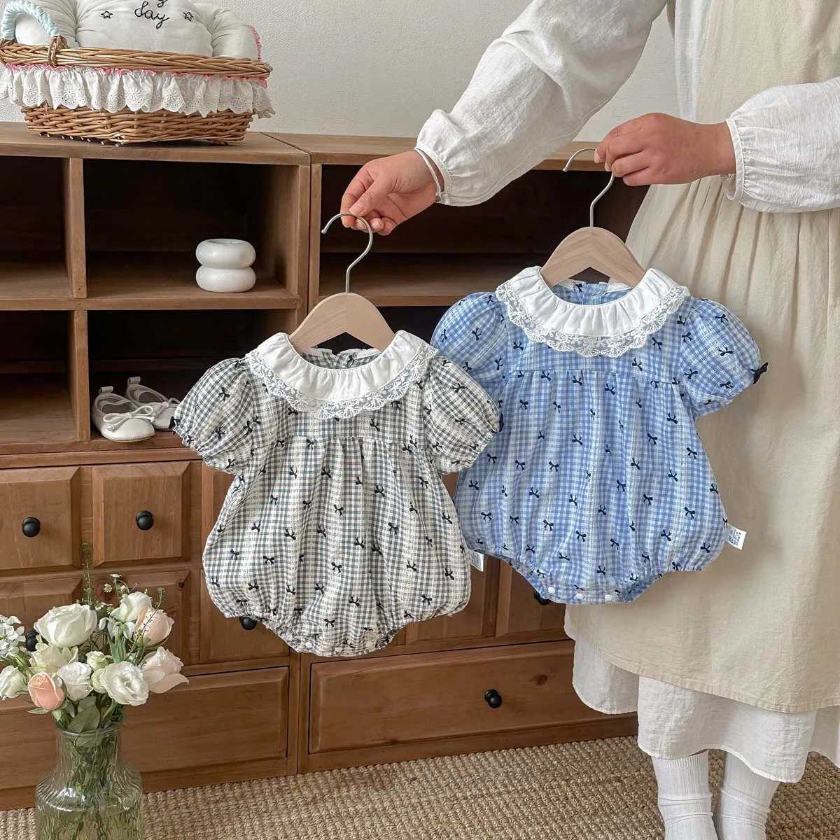 Summer Baby Girl Sweet Cute Bow Jumpsuit Baby Girl Lace Princess Short Sleeve Jumpsuit Y260625GV03