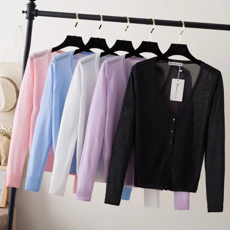 Summer Cardigan Women Cropped Korean Fashion Style Female Black Womens Coat Clothing Vneck Ladies Sweater Outerwear Cute Basic 260624