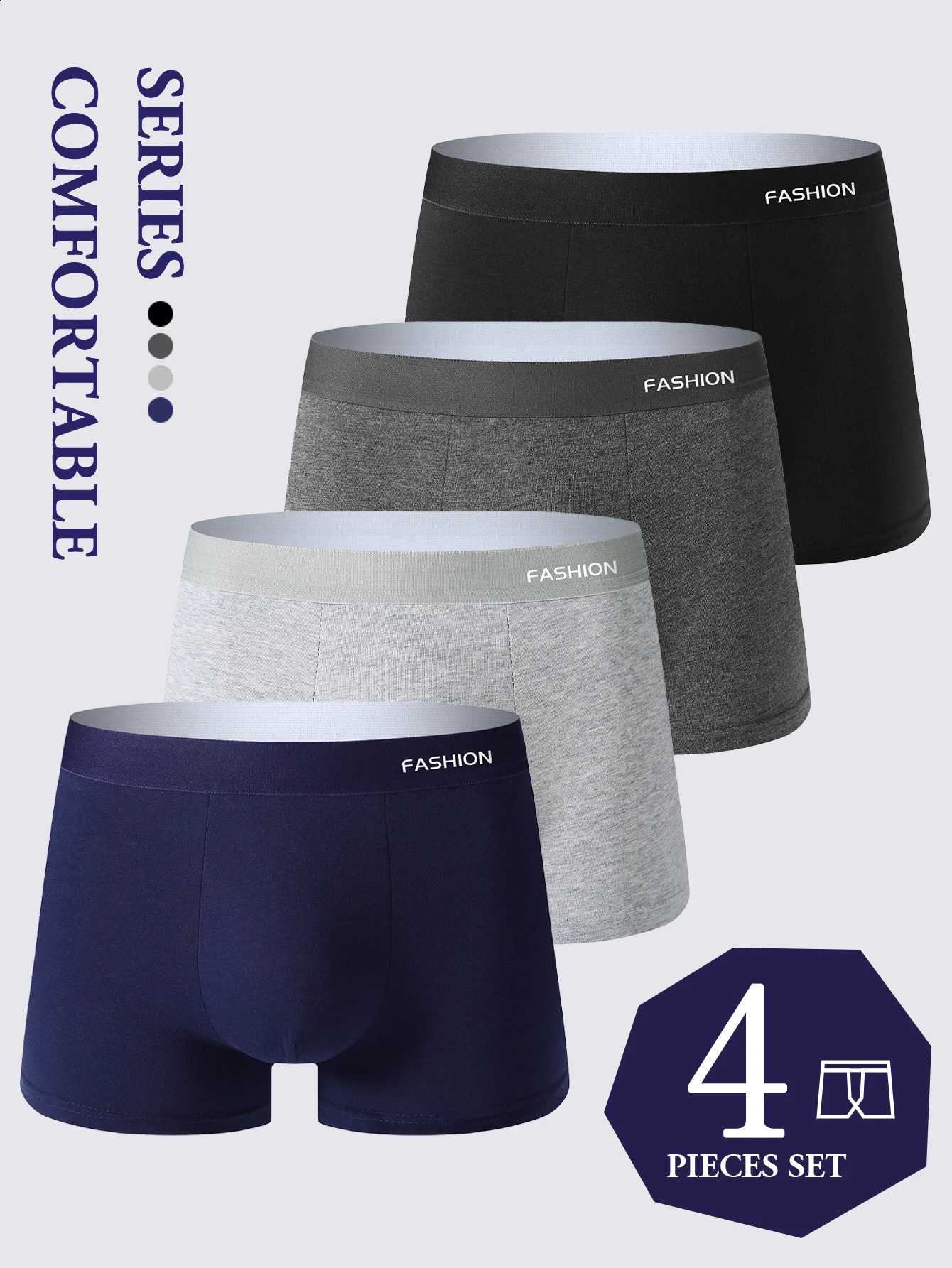 4-pack of Mens Underwear Soft Breathable Comfortable and Loose Trendy Fashionable and Highly Elastic Boys Boxer Briefs Shorts 260622